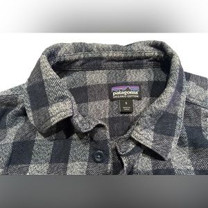 Patagonia Men's Fjord Flannel Button Down Grey Navy Buffalo Plaid Size S EUC